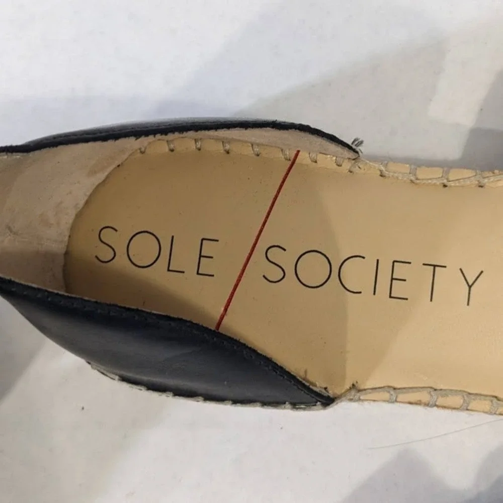 Sole Society Saundra Black Leather Espadrille Ankle Strap Sandals Womens 9.5 M